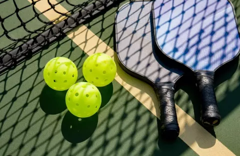 3 balles et 2 raquettes de pickle ball